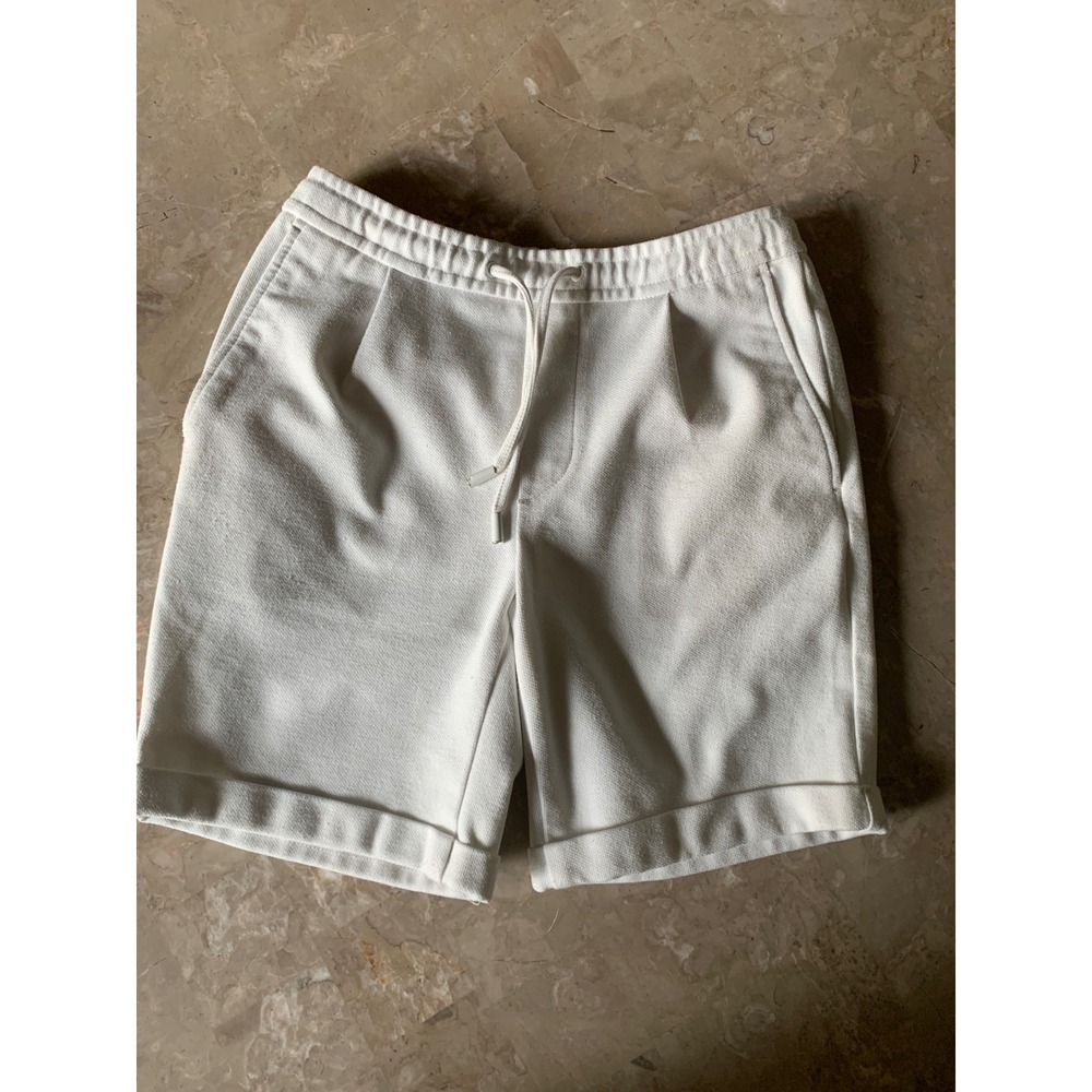 Zara Off White Textured Pleated Drawstring Shorts Women Small Cuffed Minimalist